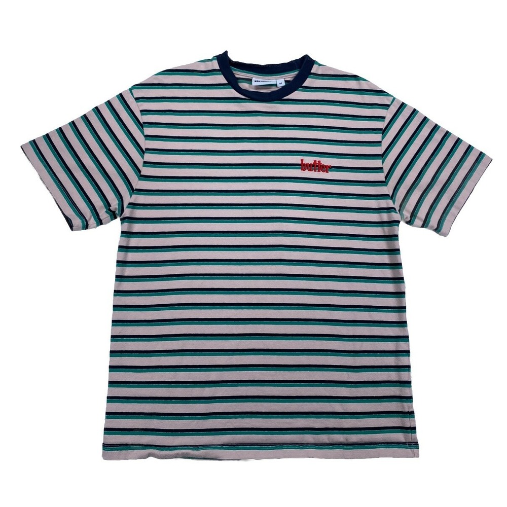 Butter Skateboarding T-Shirt‎ Size Medium Striped Green Beige